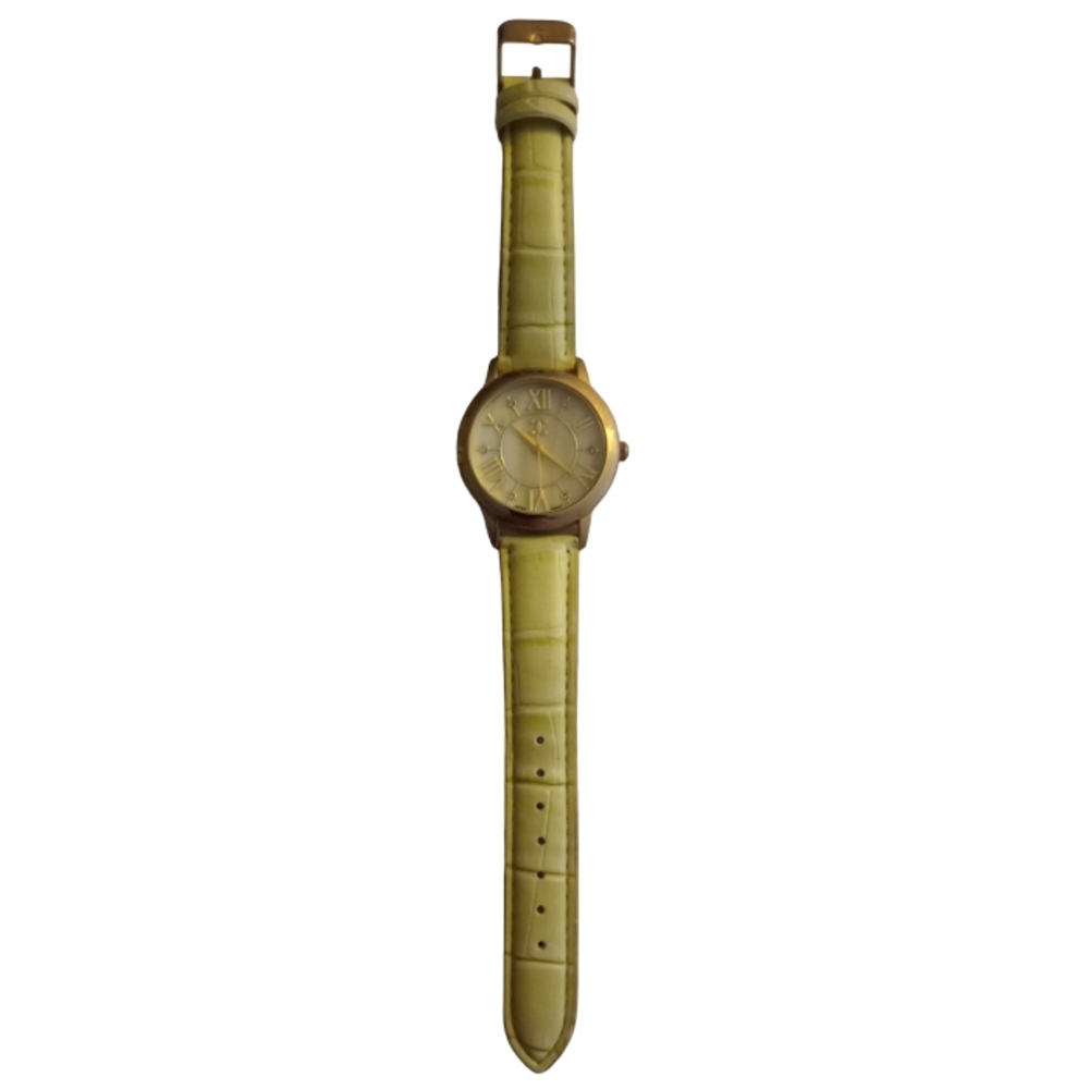 Fashion Watch Mother of Pearl Face Gold Tone Case Faux Band - Picture 6 of 7